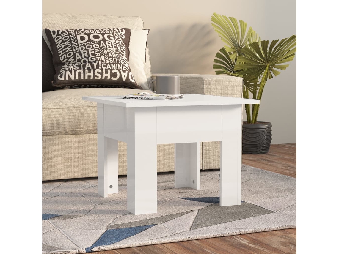 Mesa de Centro de Apoyo 55X55X42 Cm Aglomerado Blanco Brillante