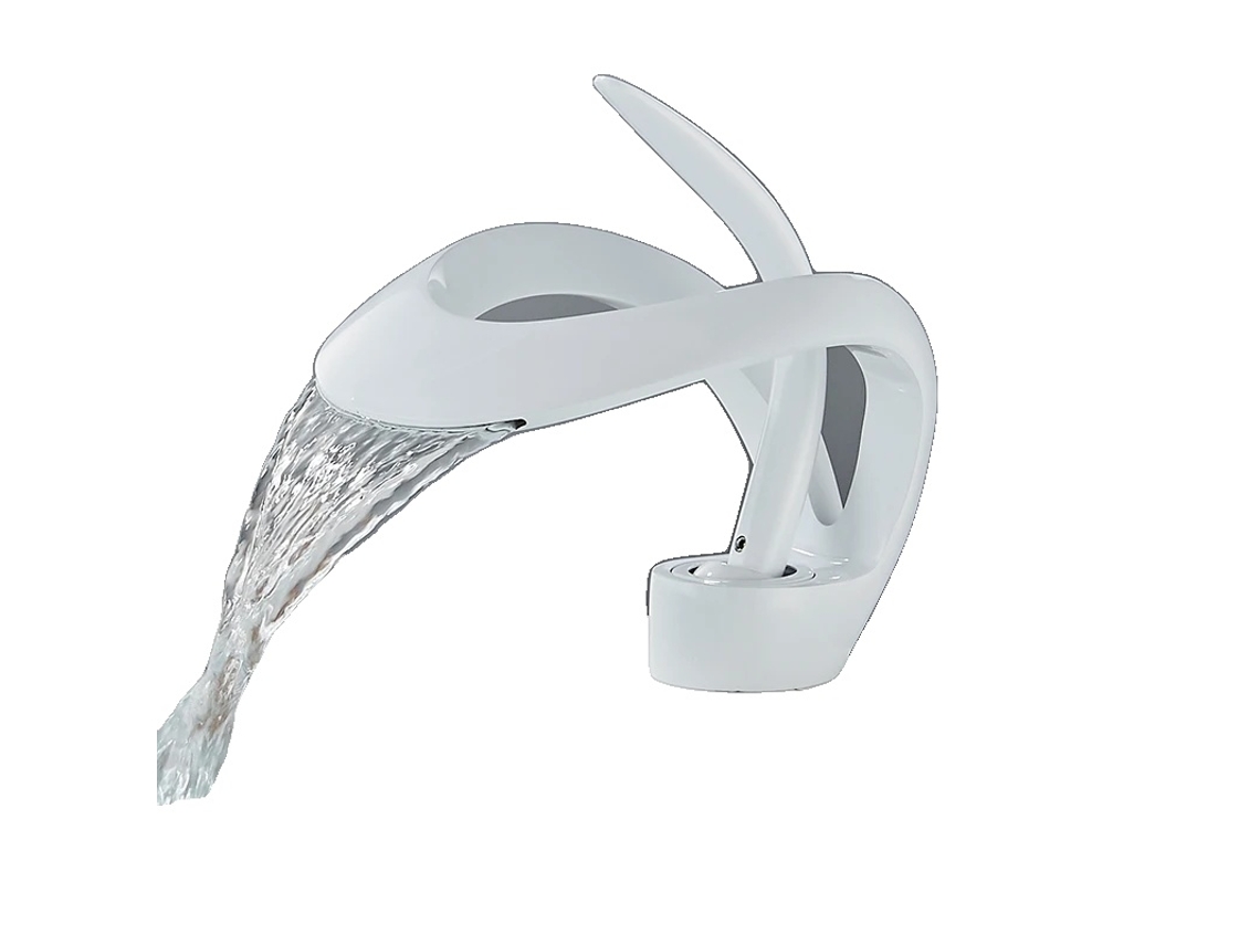 Grifo para lavabo, acero inoxidable, diseño contemporáneo, color blanco