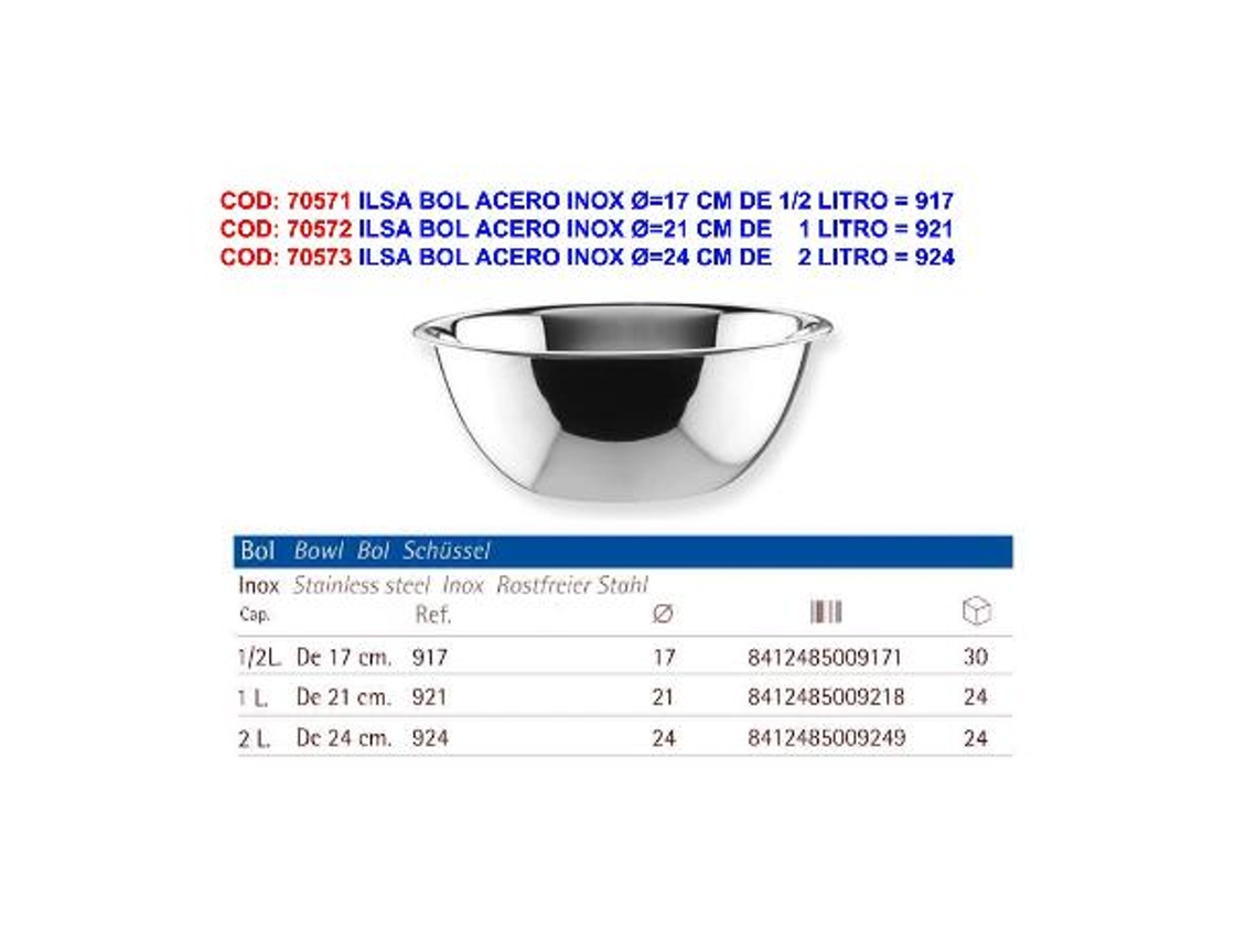 Ilsa bol acero inox ø 17 cm de 1-2 litro   917