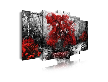 Cuadro Moderno DEKOARTE Paisaje Blanco y Negro con Árboles Rojos Naturaleza (150 X 80cm)