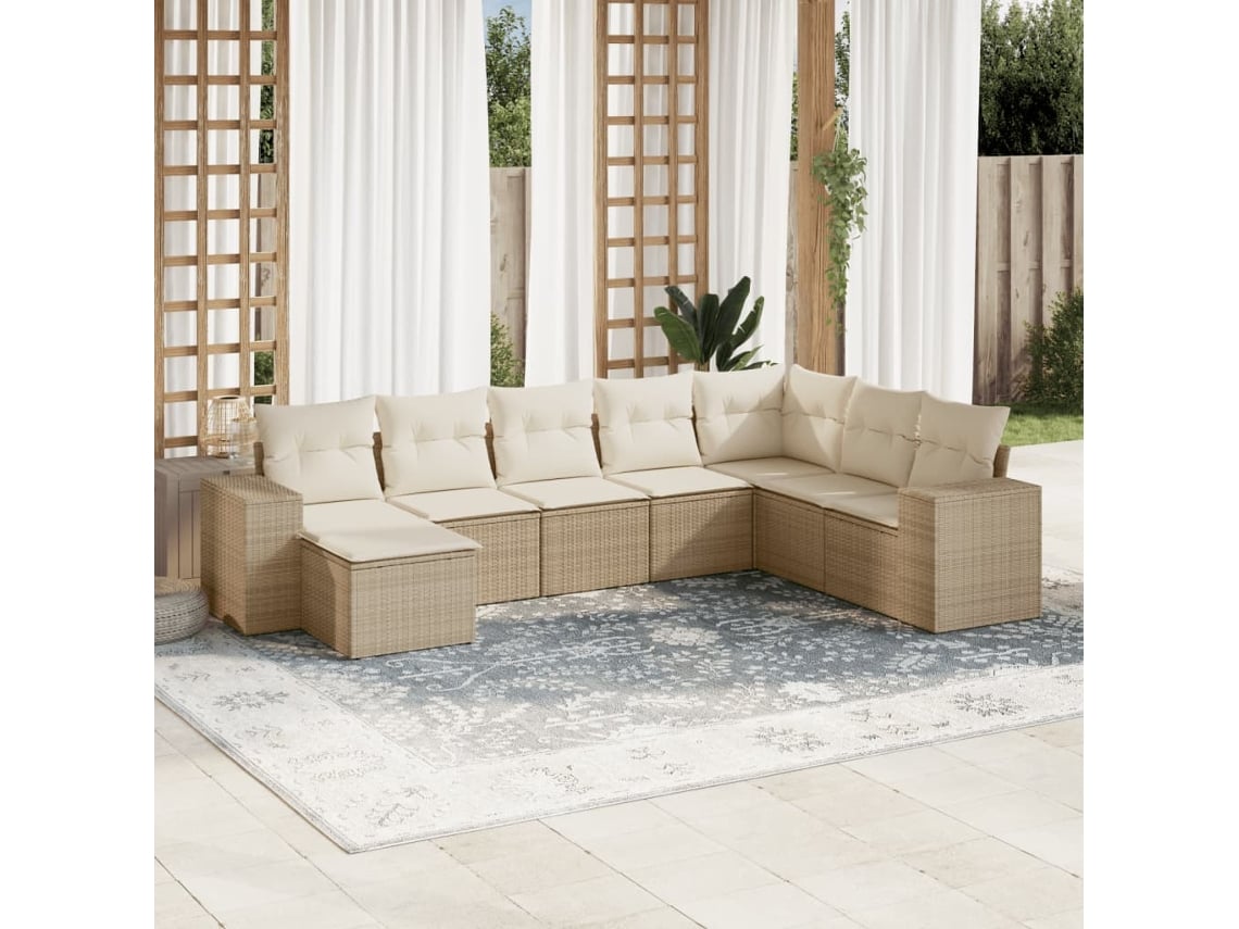 Conjunto de 8 sofás de jardín con cojines de mimbre beige Dkd Home Decor