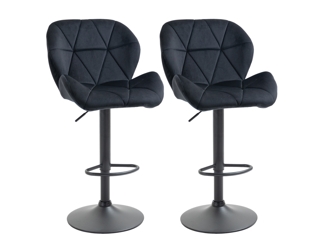 Juego de 2 taburetes de bar giratorios con respaldo, altura ajustable, acabado terciopelo negro, sin brazos, 51,5 x 57,5 x 93-114,5 cm