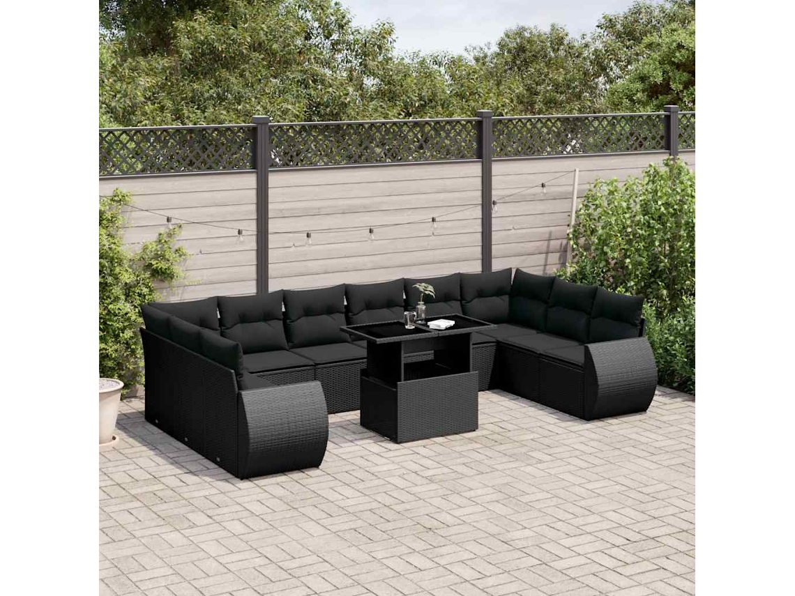 Conjunto de sofás de jardín de 11 piezas DKD Home Decor con cojines de mimbre negros