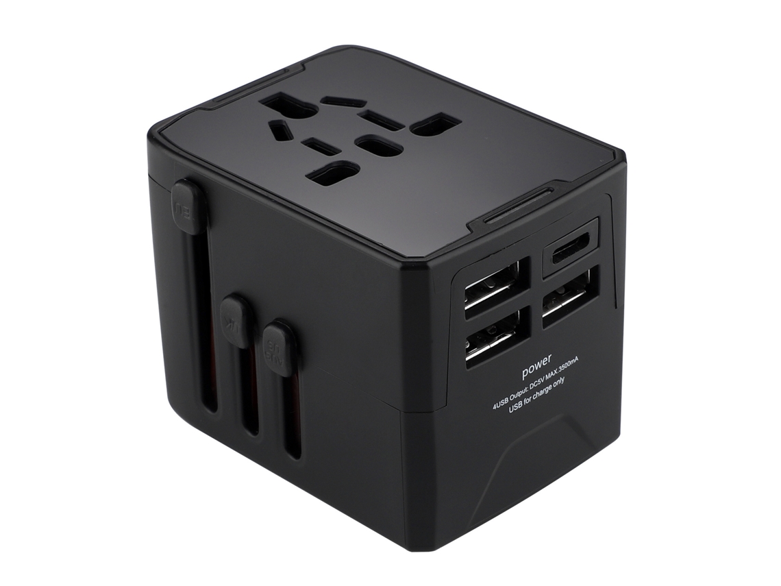 Adaptador De Energia Multifuncional Para Viagem Com 3 Usb/1 Tipo C GERTIZ (preto)