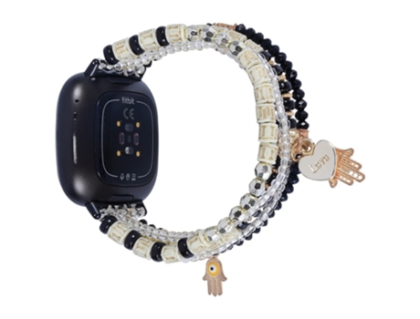 Correa metal + ágata manos colgante decoración perlas ágata para Fitbit Versa 3/Sense - negro