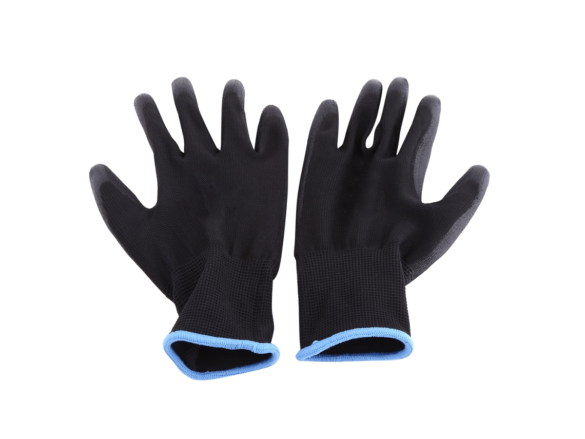 Guantes de trabajo con revestimiento de PU para mayor seguridad y agarre, talla L, 12 pares, negros