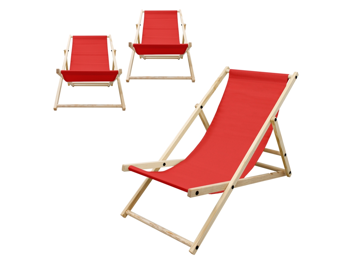 3x Sillas De Playa Ecd Germany Rojo Madera De Pino Tejido Impermeable Carga Hasta 120kg
