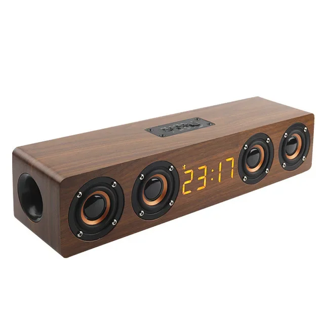 (marrón) Altavoz Bluetooth De Madera, Cuatro Altavoces, Alta Potencia, Con Pantalla De Reloj Y Sonido Estéreo.