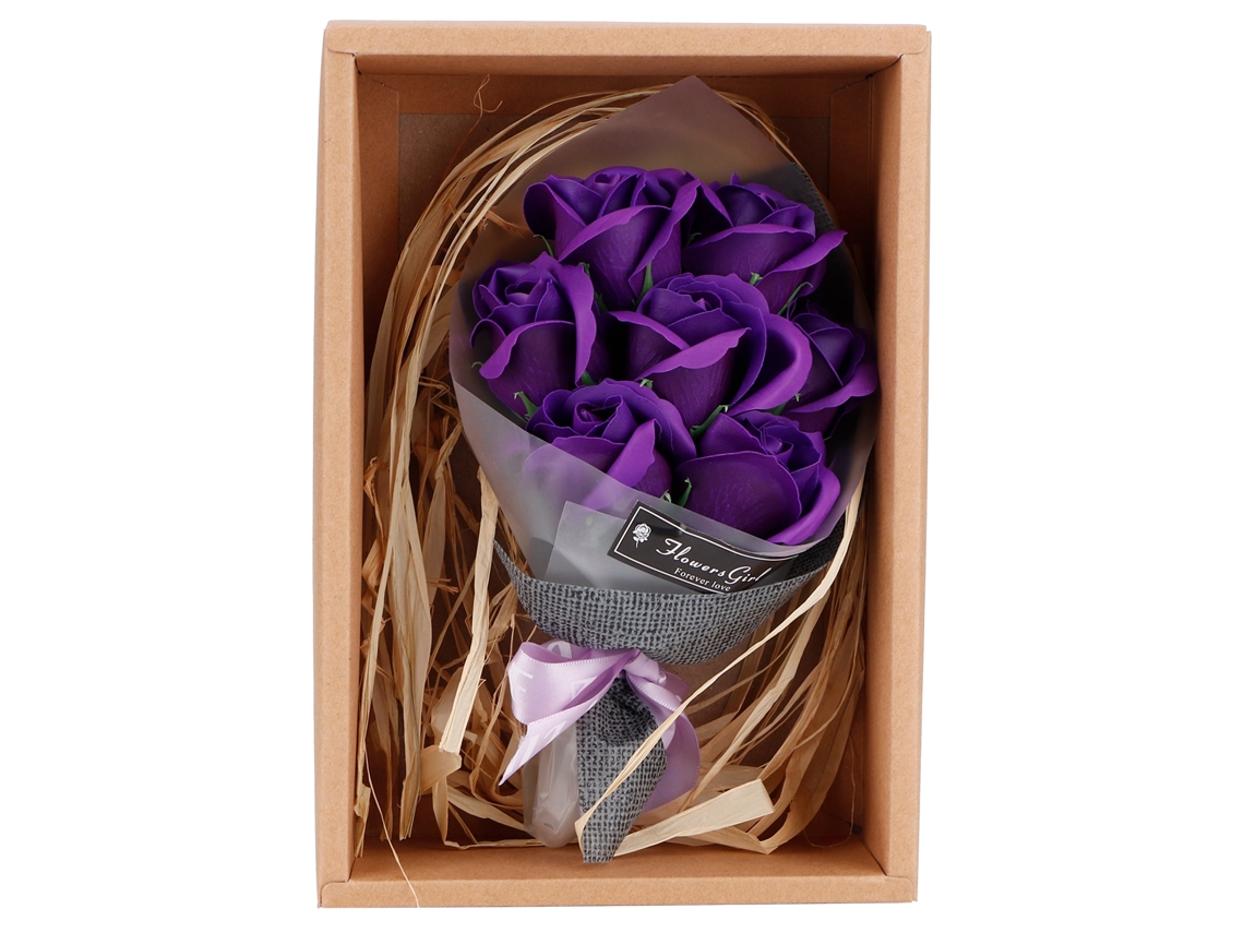 Ramo de rosas artificiales, jabón, regalo de boda, día de San Valentín, morado