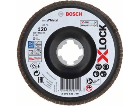 Disco de Láminas BOSCH X-Lock - Versión Cóncava - Soporte de Plástico - 125 Mm - G 120 - X571 - Best para Metal - 1 Pieza