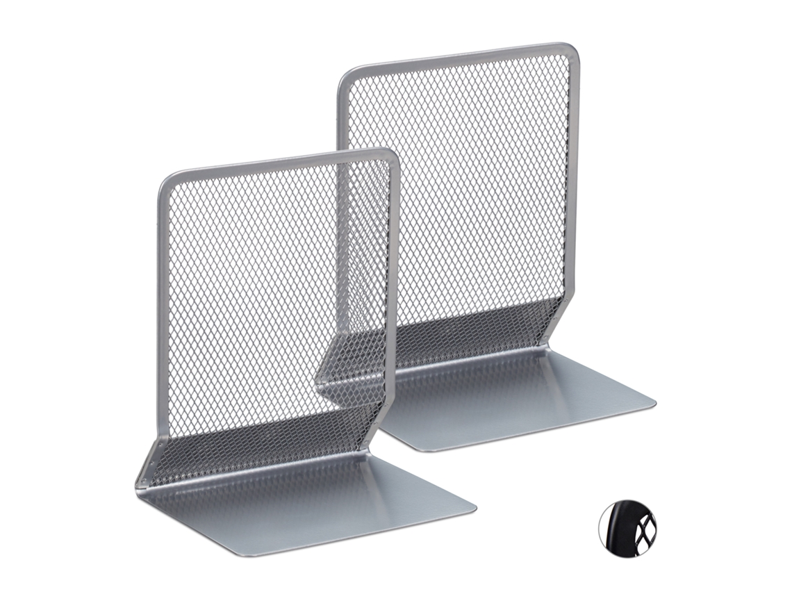 Relaxdays Sujetalibros Set De 2 Para Libros, Dvds Y Revistas, Soporte Estable, Aprox. 16,5 X 13 X 10,5 Cm, Plateado