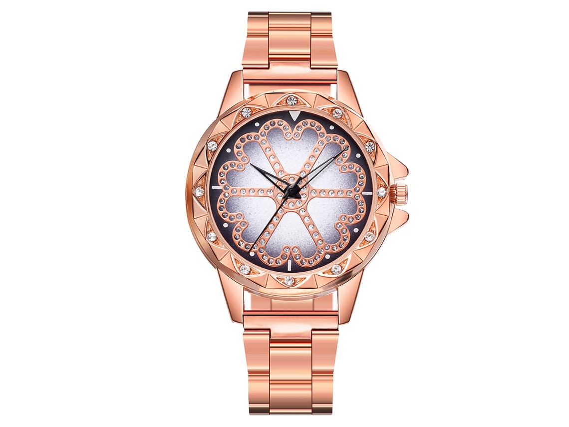Reloj De Pulsera De Aleación Para Mujer Con Diamantes De Imitación, Esfera Redonda, Movimiento De Cuarzo Analógico, Oro Rosa.