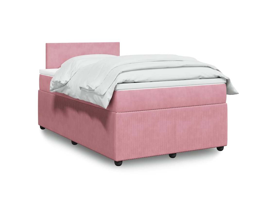 Cama Box Spring Con Colchón Terciopelo Rosa 120x200 Cm