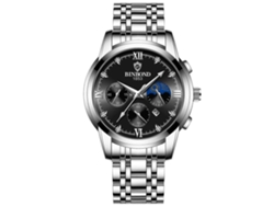 Reloj Binbond B3591 para hombre, resistente al agua, con calendario luminoso de 30 m, color acero blanco y negro Hengrongshen