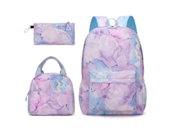 Conjunto de mochila de tres piezas para niñas en azul y dorado