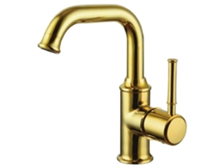 Grifo De Lavabo Con Repisa 129 En Latón Dorado, Colección Scamandre