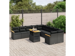Conjunto de sofá de jardín de 11 piezas con cojines de mimbre sintético negro de DKD Home Decor