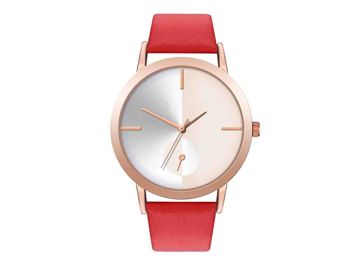 Reloj De Pulsera Analógico Unisex De Moda Con Esfera Redonda Y Movimiento De Cuarzo Rojo.