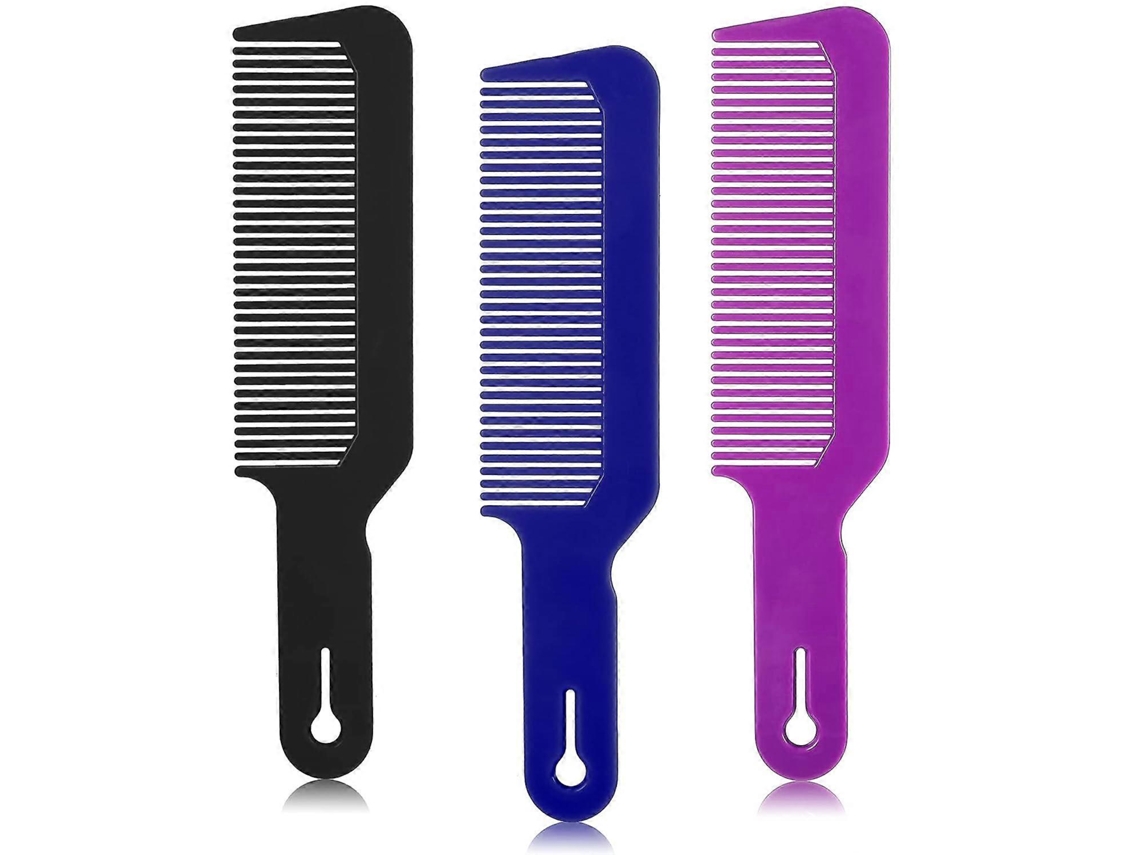 Juego de 3 peines de barbero, peines para corte de cabello de punta plana para corte de cabello y corte de cabello de punta plana (azul, morado y negro).