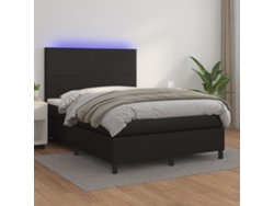 Cama Box Spring Colchón Y Led Cuero Sintético Negro 140x190 Cm
