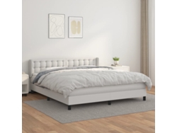 Cama Box Spring Con Colchón Cuero Sintético Blanco 180x200 Cm