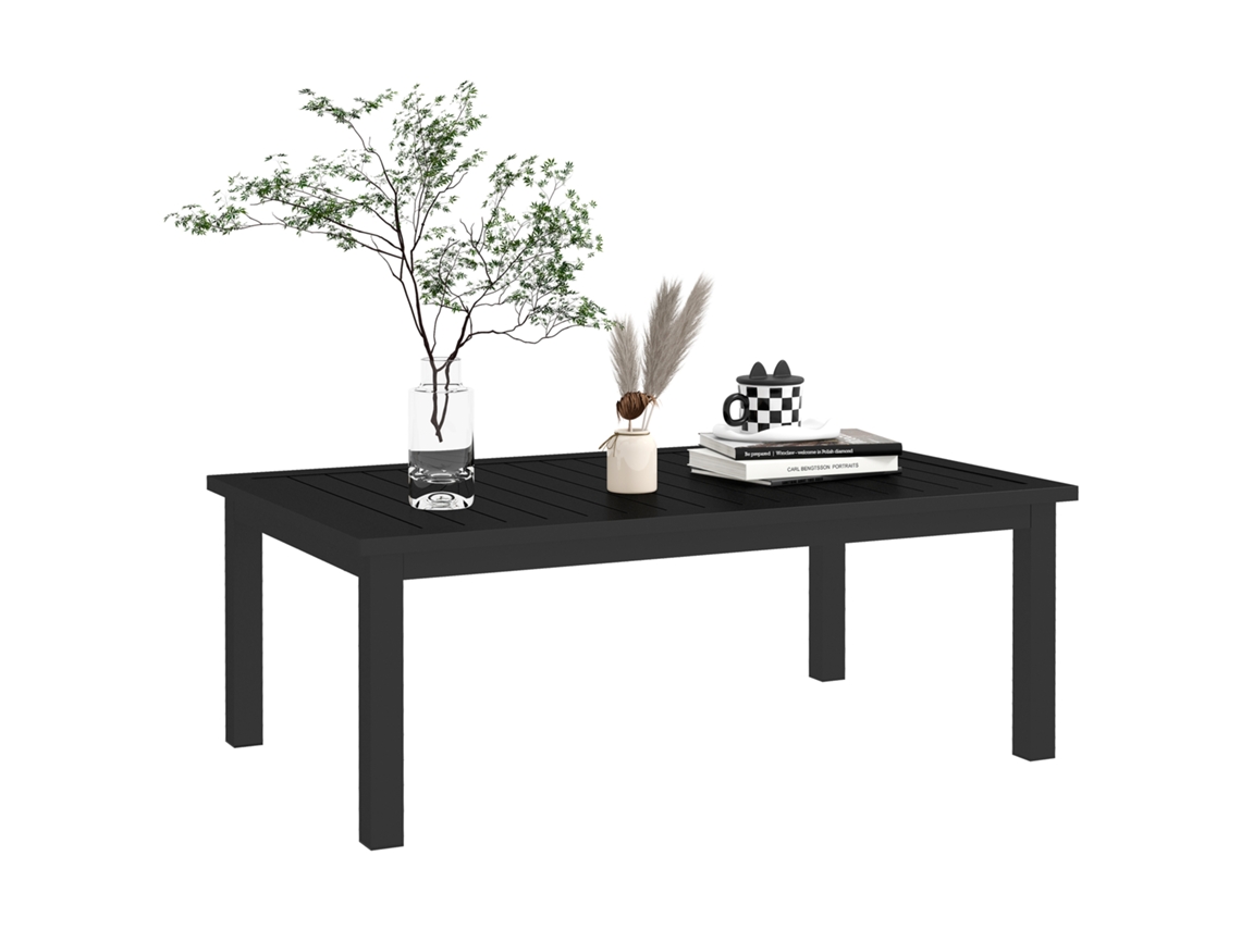 Mesa de jardín rectangular con tablero de listones, 100x60x37 cm, negra.