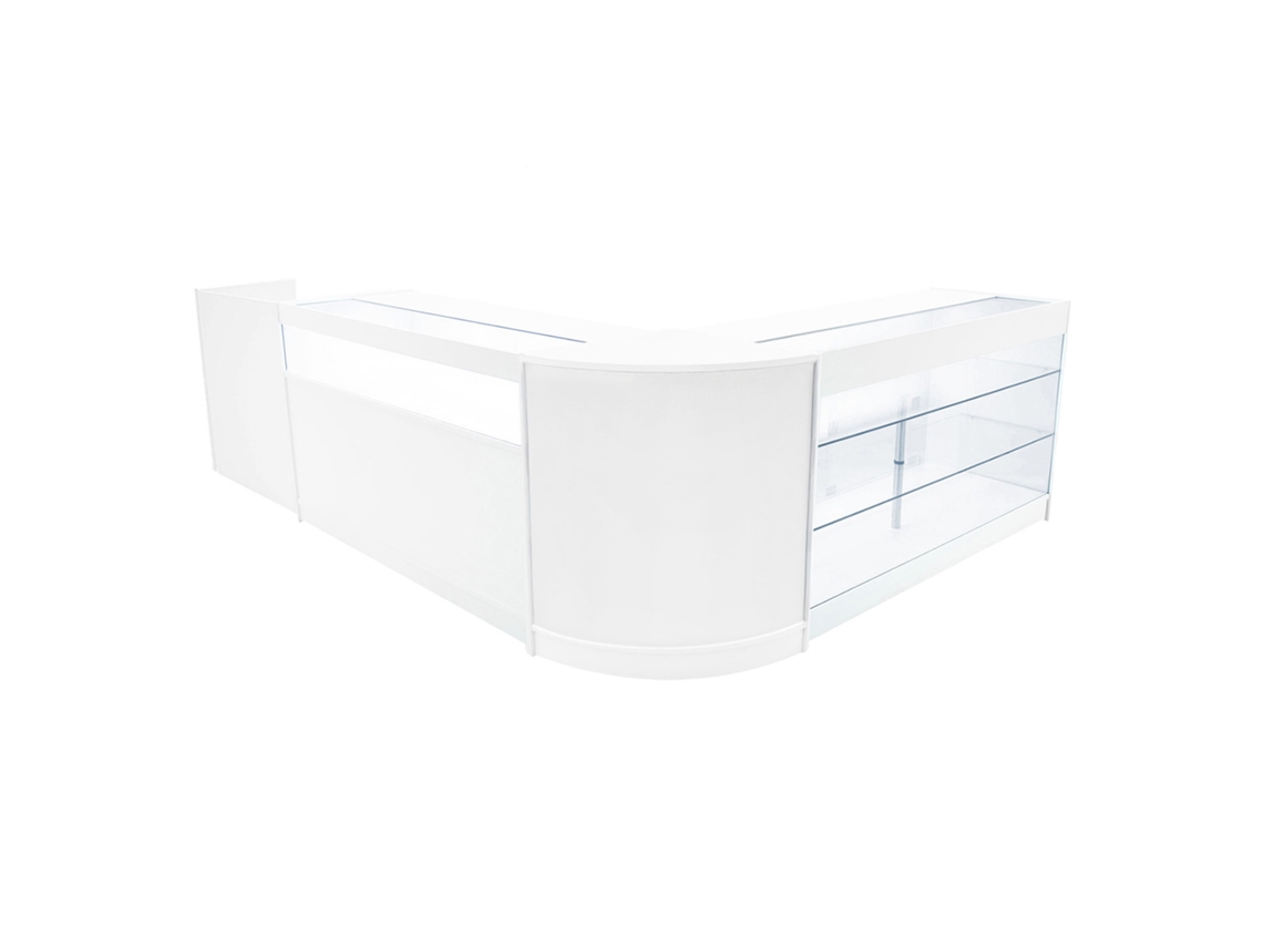 Conjunto de mostrador comercial Polaris | Blanco | CM60 B1500 K1500 TB60 | MDF y vidrio templado | Estantes y Monstershop