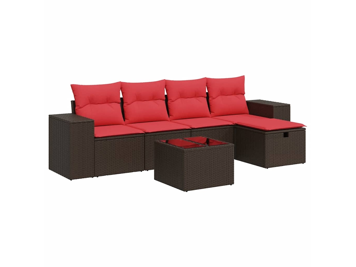Conjunto de 6 sofás de jardín con cojines, mimbre, patas marrones, MAISON EXCLUSIVE (80x200 cm)