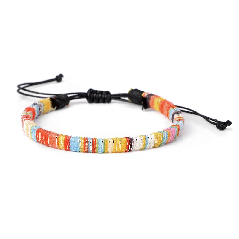 Pulseras De Pareja Hechas A Mano De Estilo Bohemio, Pulseras Ajustables Con Cuentas Y Tejido.