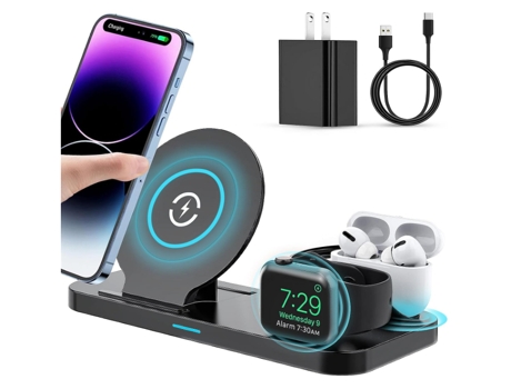 Cargador inalámbrico, estación de carga rápida con certificación Qi 3 en 1 compatible con Apple Watch y AirPods (negro) CHRONUS