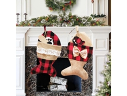 2 Calcetines Navidad Gatos Cuadros Mascotas Papá Noel Chimenea Decoración Personalizada