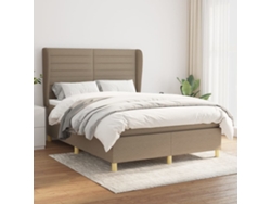 Cama Box Spring Con Colchón Tela Gris Taupe 140x190 Cm