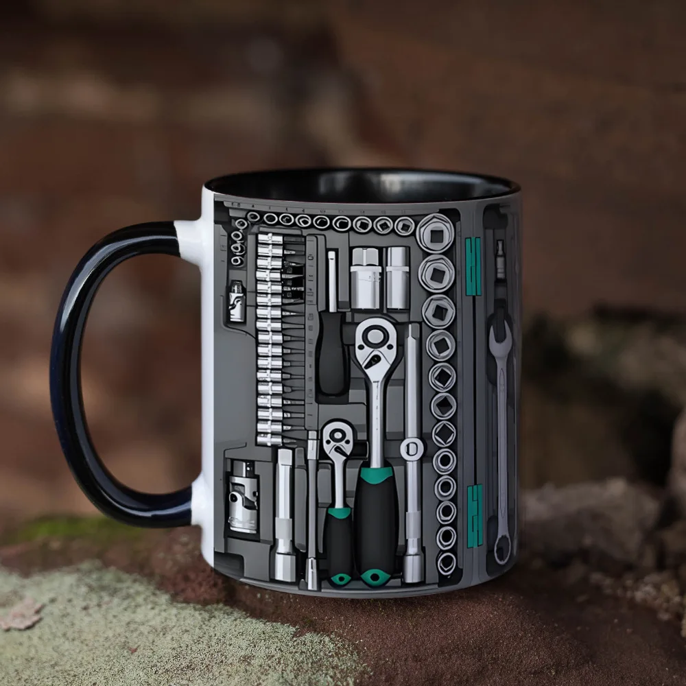 (estilo 1 330 Ml) Taza De Café De Cerámica Toolbox Para Hombre, Taza De Té Con Leche 3d
