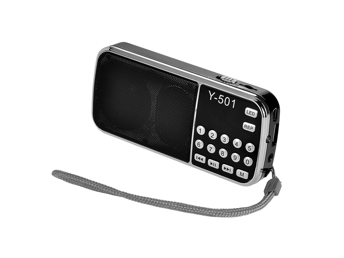Radio FM portátil Mdug Mini, reproductor de audio MP3 con linterna LED.