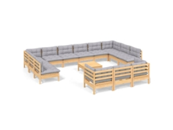 Maison Exclusive - Muebles De Jardín 14 Pzas Y Cojines Madera De Pino Gris