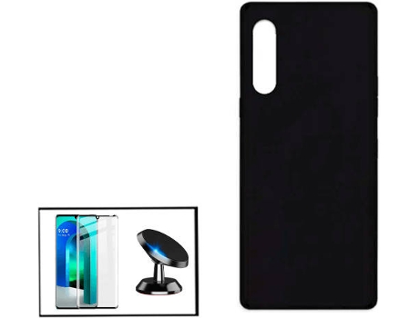 Kit Protector de Cristal Templado 5D Full Cover, Funda Silicona Liquida y Soporte Magnético de Coche LG Velvet 5G PHONECARE Negro
