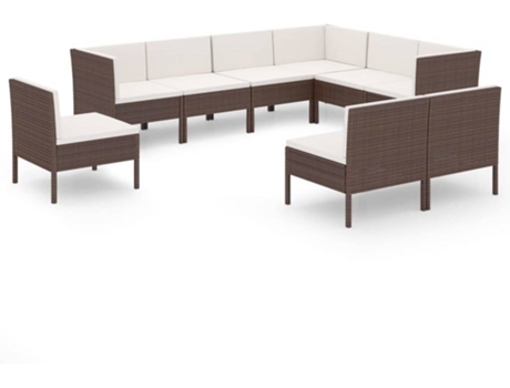 Conjunto 9 muebles de jardín VIDAXL y cojines ratán sintético marrón