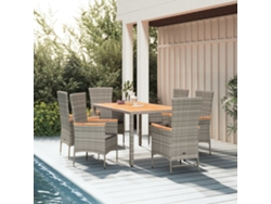 Juego de comedor de jardín de 7 piezas DKD Home Decor con cojines de mimbre gris