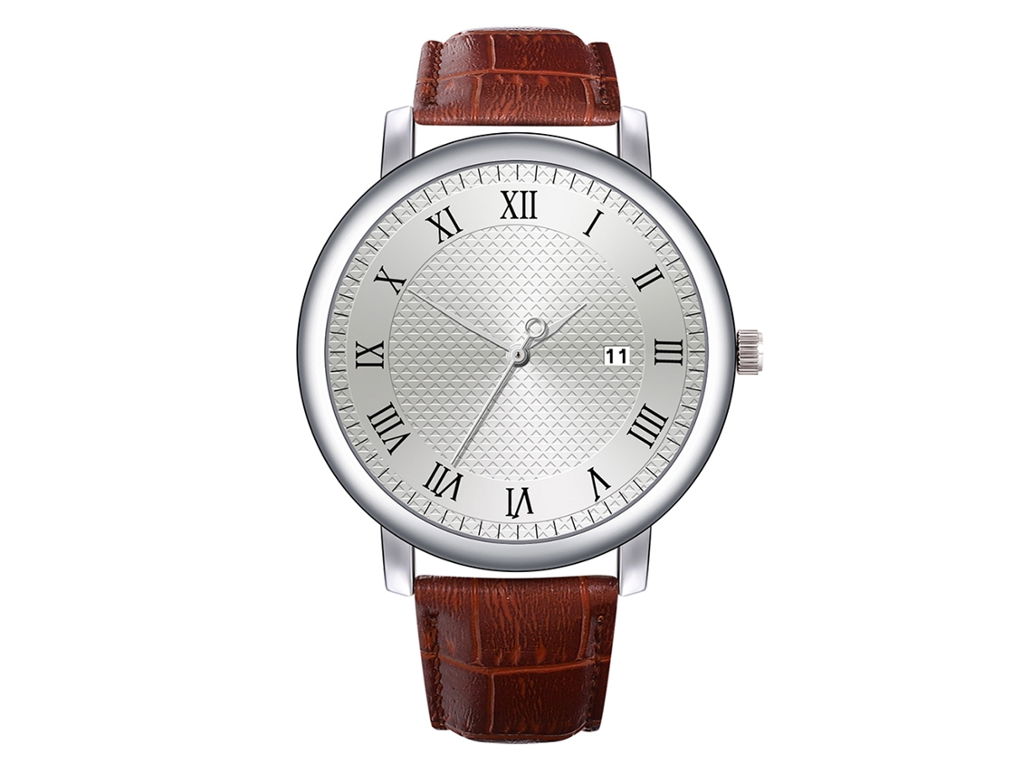 Reloj De Pulsera Para Hombre De Cuero Pu Moda Regalo Correa Blanco Marrón