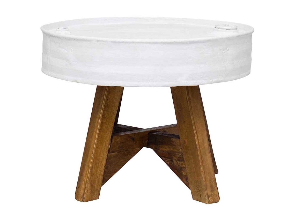 Mesa De Centro Mesa Auxiliar Mesa De Café De Madera Maciza Reciclada Blanco 60x45 Cm Wsd189177