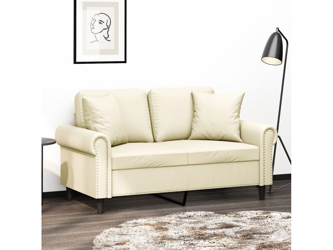 Sofá de 2 plazas HARLANV1 para relax + cojines de piel color crema 120 cm