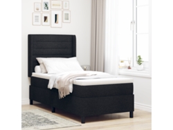 Cama Box Spring Colchón Y Led Tela Negro 100x200 Cm