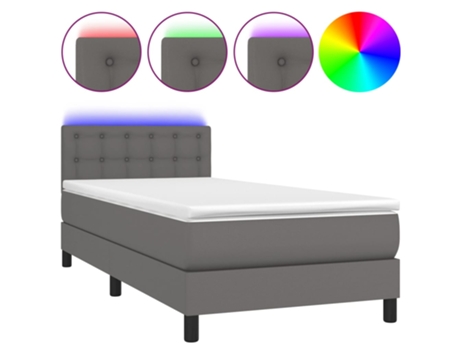 MAISON EXCLUSIVE Cama con somier, colchón y LED, 90 x 200 cm, piel sintética gris