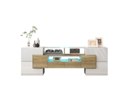 Móvel Tv 145cm Branco Brilho Led Vidro Design Moderno Elegante Sala Estar