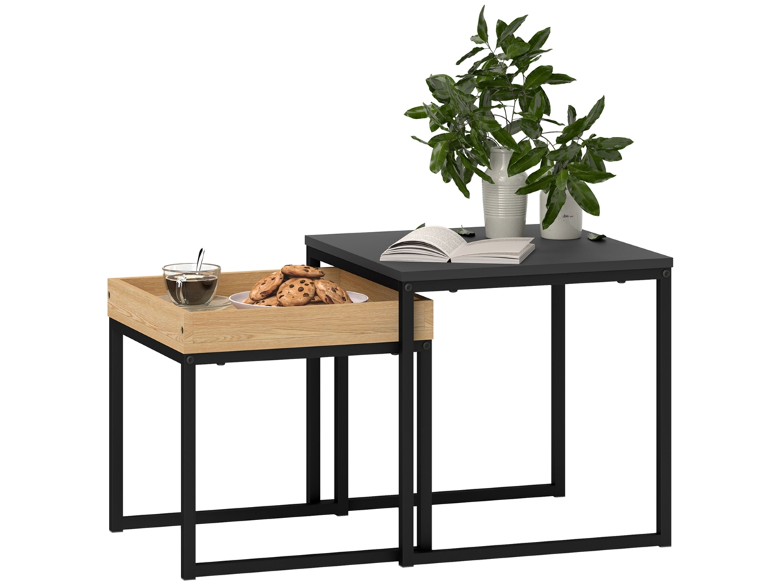 Juego De Mesas Auxiliares De Roble Negro Para La Mesa Central Del Salón.
