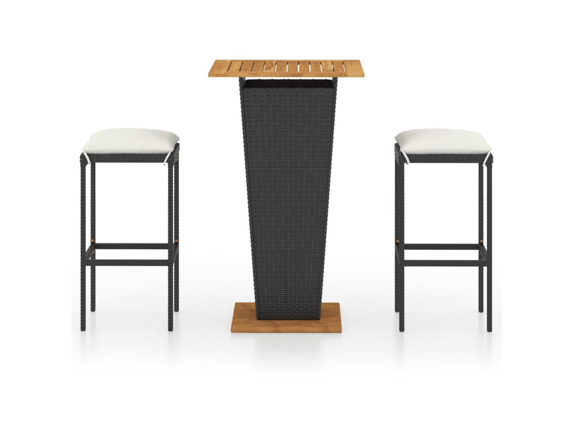 Conjunto 3 de muebles de bar jardín VIDAXL y cojines ratán PE negro