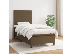 Cama Box Spring Con Colchón Tela Marrón Oscuro 80x200 Cm