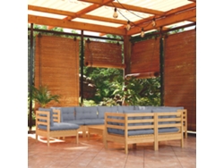 Conjunto de jardín DKD Home Decor de 10 piezas con cojines de pino macizo gris