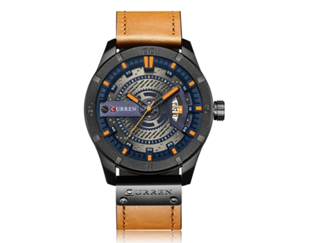Relojes para Hombre Reloj Deportivo para Relojes de Pulsera de Moda Calendario con Correa de Cuero-Concha Negra Naranja LUUCOZK
