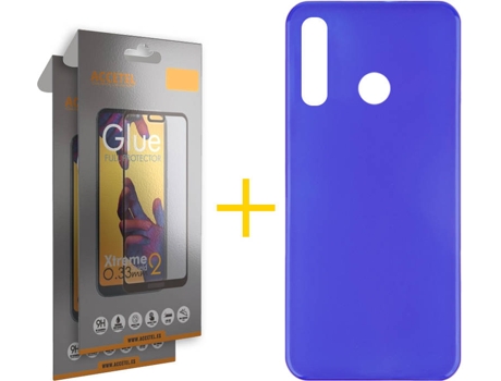 Kit Funda + 2 Protectores de Pantalla Huawei P Smart 2019 Plus ACCETEL Liso Azul